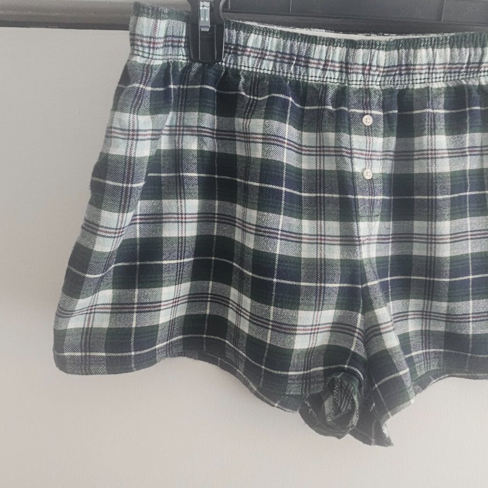 Colsie Blue Green Plaid Large Casual Pajama Shorts - Picture 5 of 6